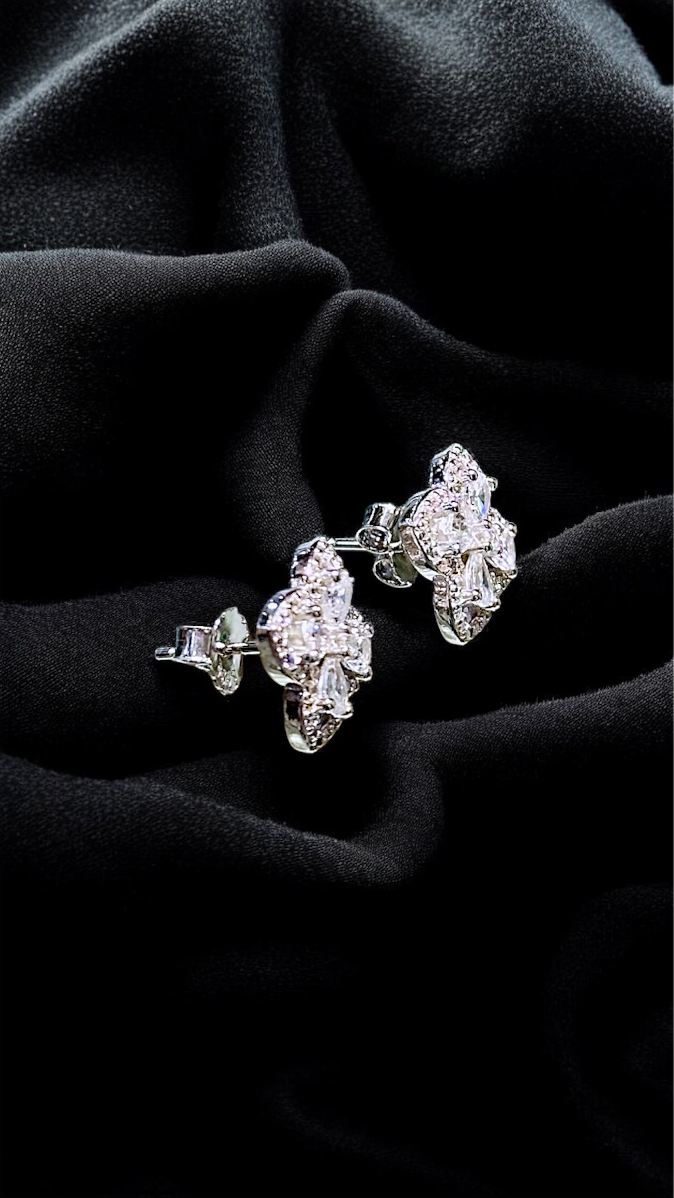 Four-Petal Diamond Cluster Stud Earrings