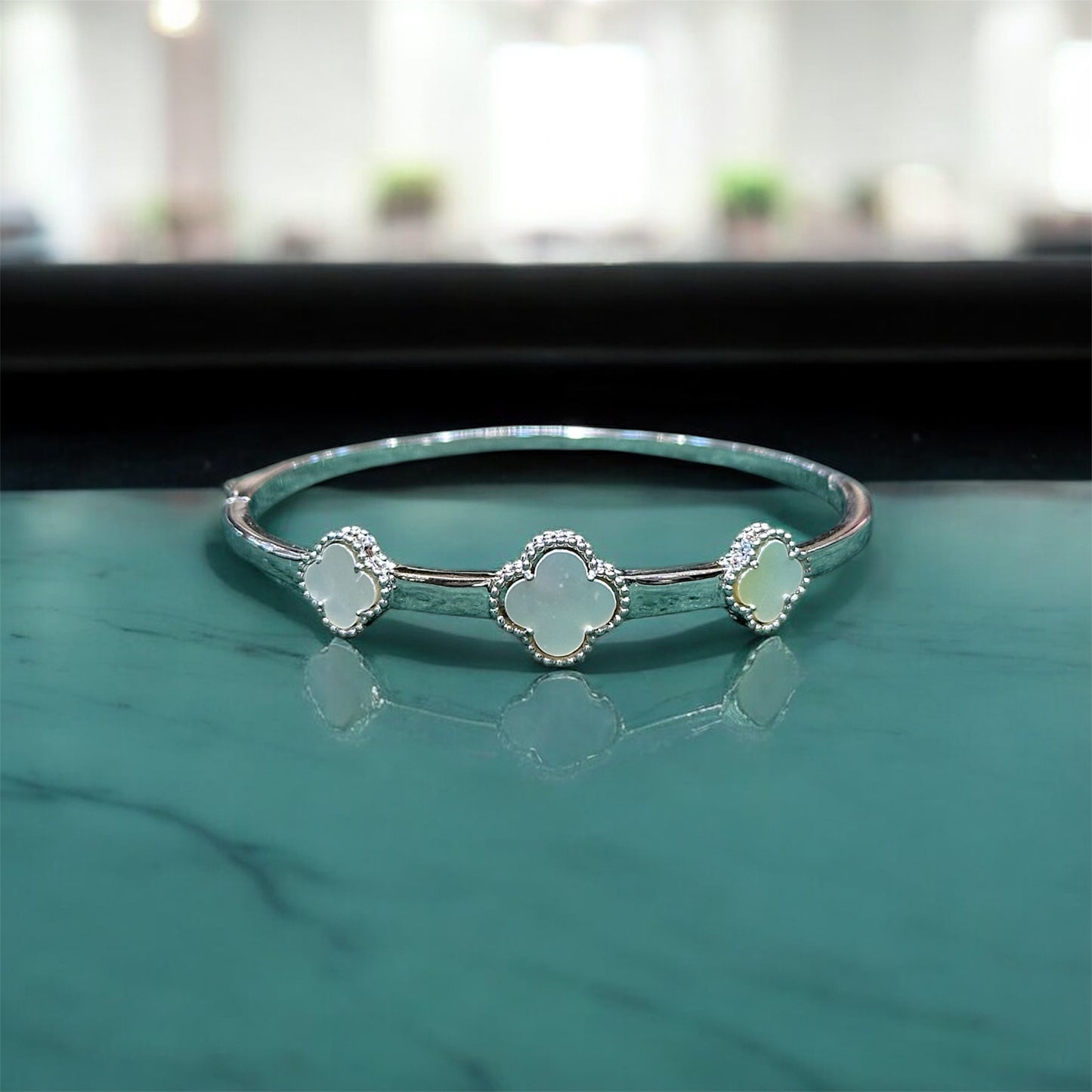 Serene Bloom Silver Bangle