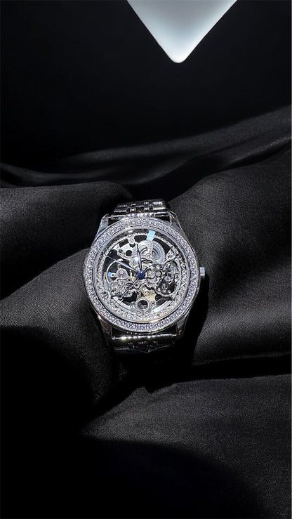 Pure Silver Skeleton Automatic Luxury Watch