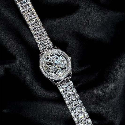 Pure Silver Skeleton Automatic Luxury Watch