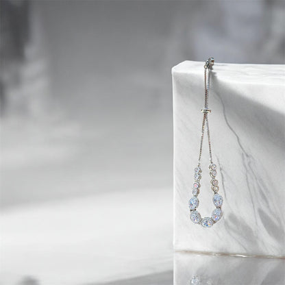 Aurevo Rhodium Oval-Brilliance Adjustable Crystal Bracelet
