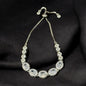 Aurevo Rhodium Oval-Brilliance Adjustable Crystal Bracelet