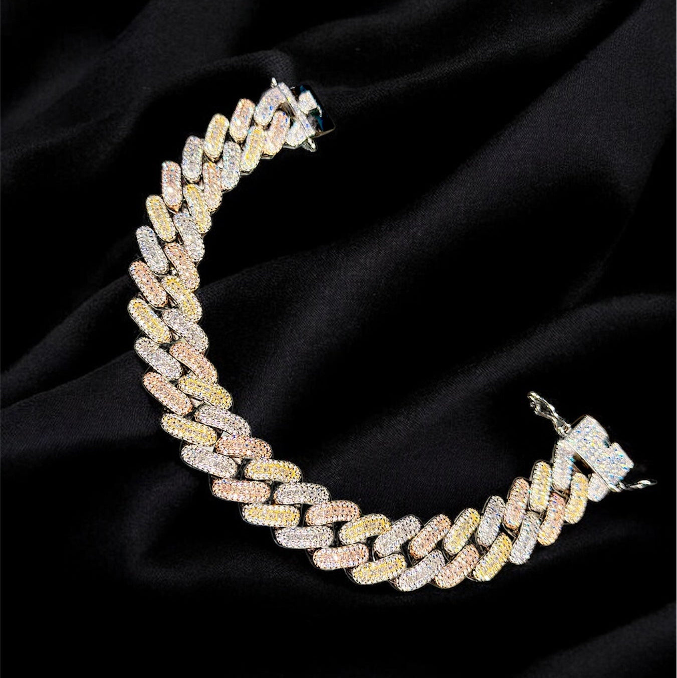 Tri-Tone Iced Cuban Link Bracelet