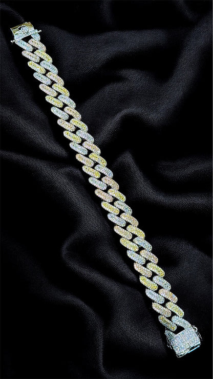 Tri-Tone Iced Cuban Link Bracelet