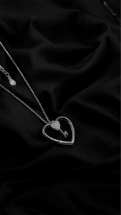 Heart & Key Lock Pendant Necklace