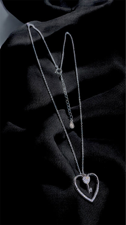 Heart & Key Lock Pendant Necklace