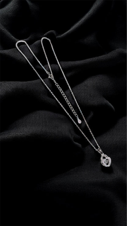 Silver Cubic Lock Charm Necklace